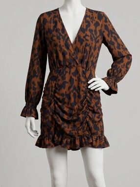 Brown and Black Leopard Print Ruched Mini Dress Size XLarge